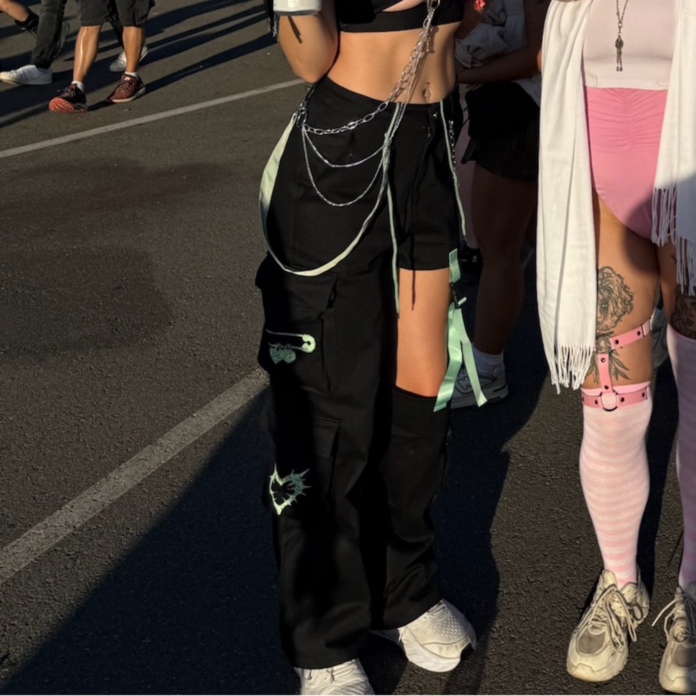iHeartRaves Get Bent Black Track Pants with Green Accents - Picture 2 of 3